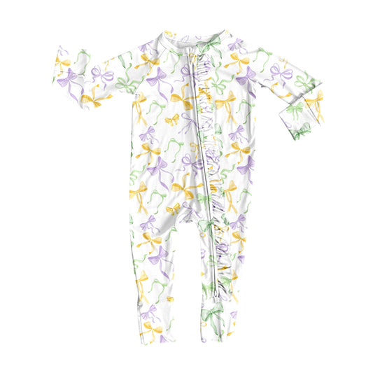 9.26 LR2736 Pre order No Moq Baby Girls Mardigras Bows Plaid Zipper Rompers