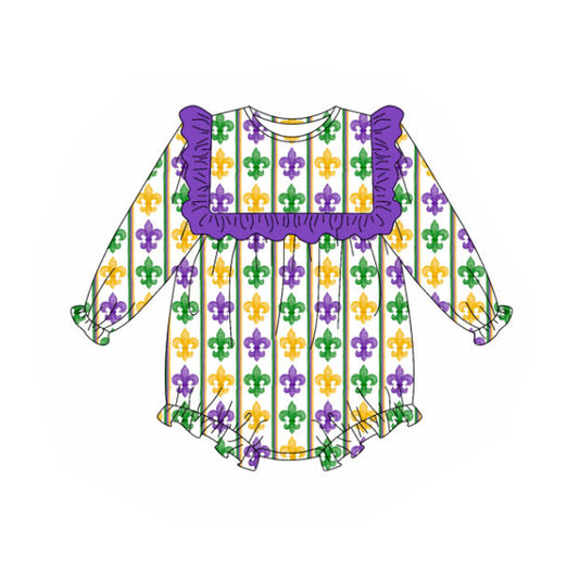 9.26 LR2737 Pre order No Moq Baby Girls Mardigras Anchors Stripe Ruffle Rompers