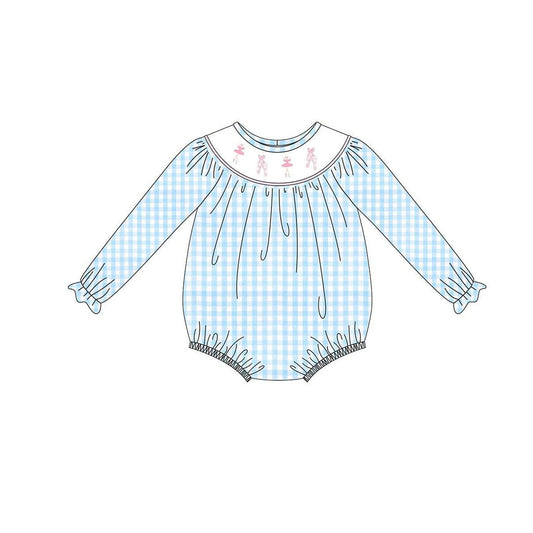 9.29 LR2741 Pre order No Moq Baby Girls Blue Checked Dancers Ruffle Rompers