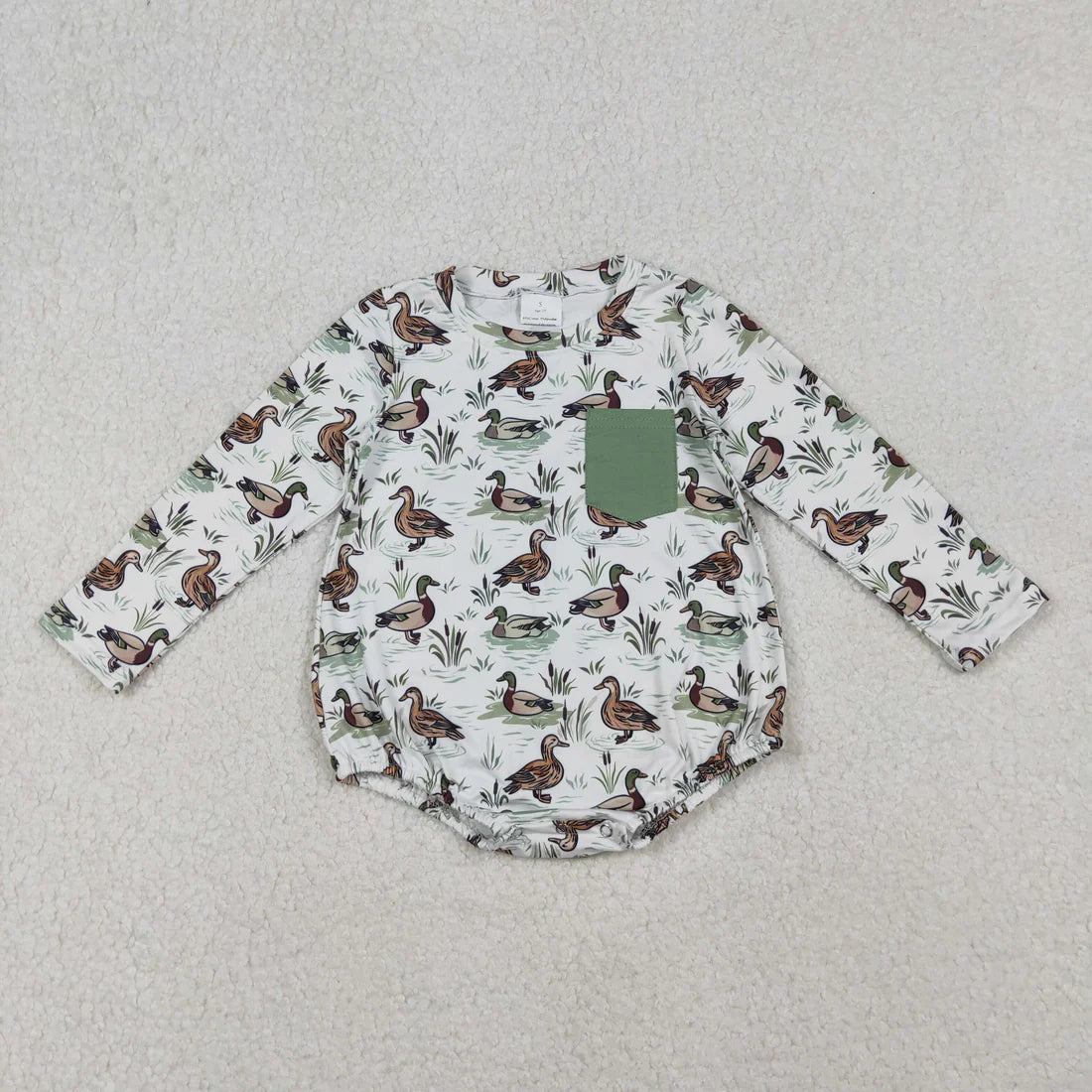 12.2 RTS Sibling Baby Boys Long Sleeve Pockets Ducks Deer Hunting Camo Rompers