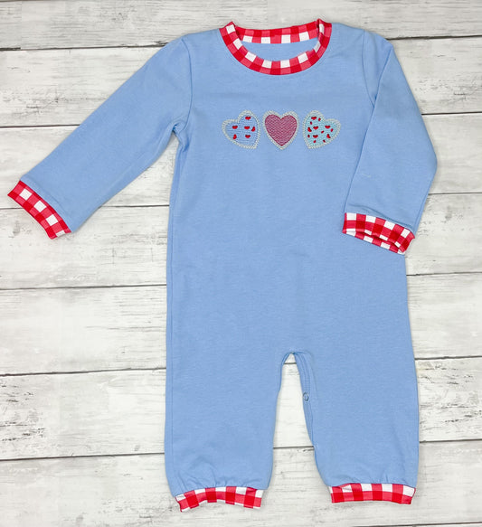 10.11 LR2765 Pre order No Moq Baby Boys Long Sleeve Hearts Valentine Footie Rompers