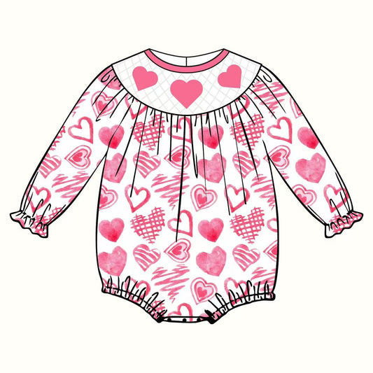 10.11 LR2767 Pre order No Moq Baby Girls Pink Hearts Plaid Valentine Ruffle Sleeve Rompers