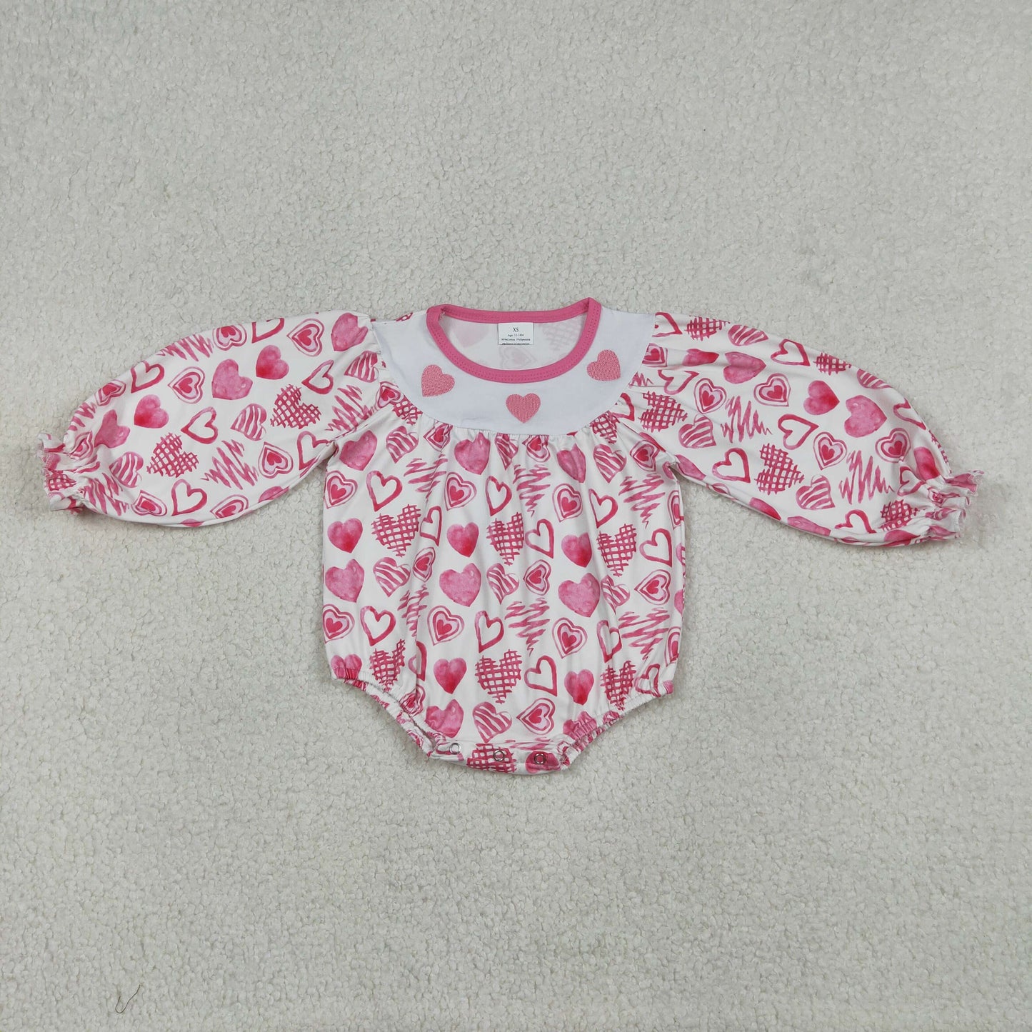 12.26 RTS NO MOQ （In stock）LR2767 Baby Girls Winter Rompers Embroidery Hearts Baby Girls Valentines Ruffle Rompers