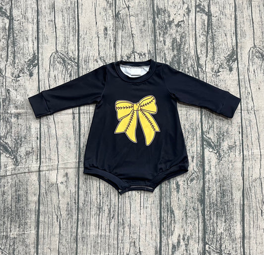 10.22 LR2774 Sample No Moq Baby Girls Black Long Sleeve Gold Bows Rompers