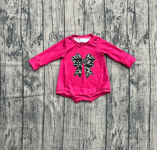 10.22 LR2776 Sample No Moq Baby Girls Pink Long Sleeve Olive Camo Bows Rompers
