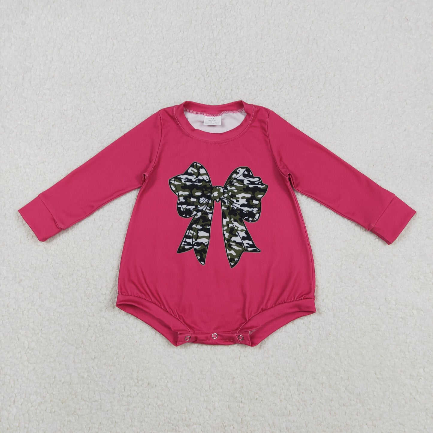 11.20 RTS NO MOQ （In stock）LR2776 Baby Girls Winter Rompers Baby Girls Hot Pink Long Sleeve Olive Camo Bows Southern Rompers