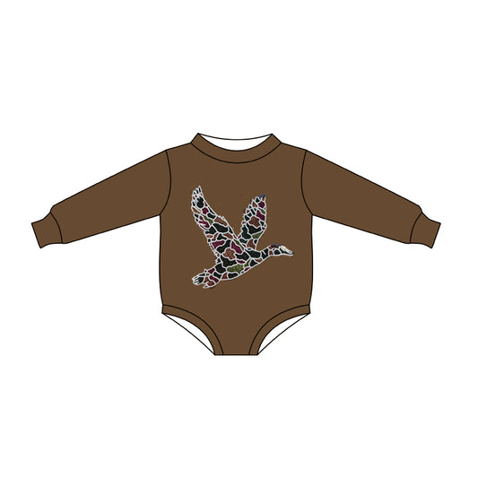 10.13 LR2777 Pre order No Moq Baby Girls Brown Long Sleeve Camo Ducks Rompers