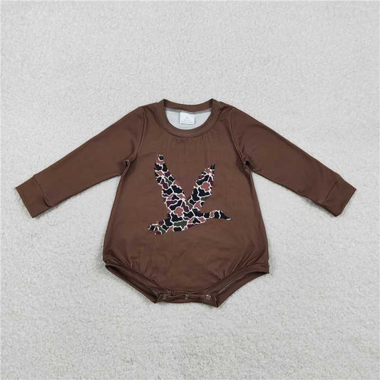 11.25 RTS NO MOQ （In stock）LR2777 Baby Girls Winter Rompers Baby Girls Long Sleeve Southern Brown Camo Ducks Rompers