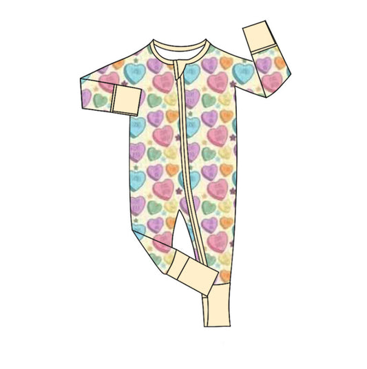 10.13 LR2778 Pre order No Moq Baby Girls Colorful Hearts Stars Valentine Zipper Footie Rompers