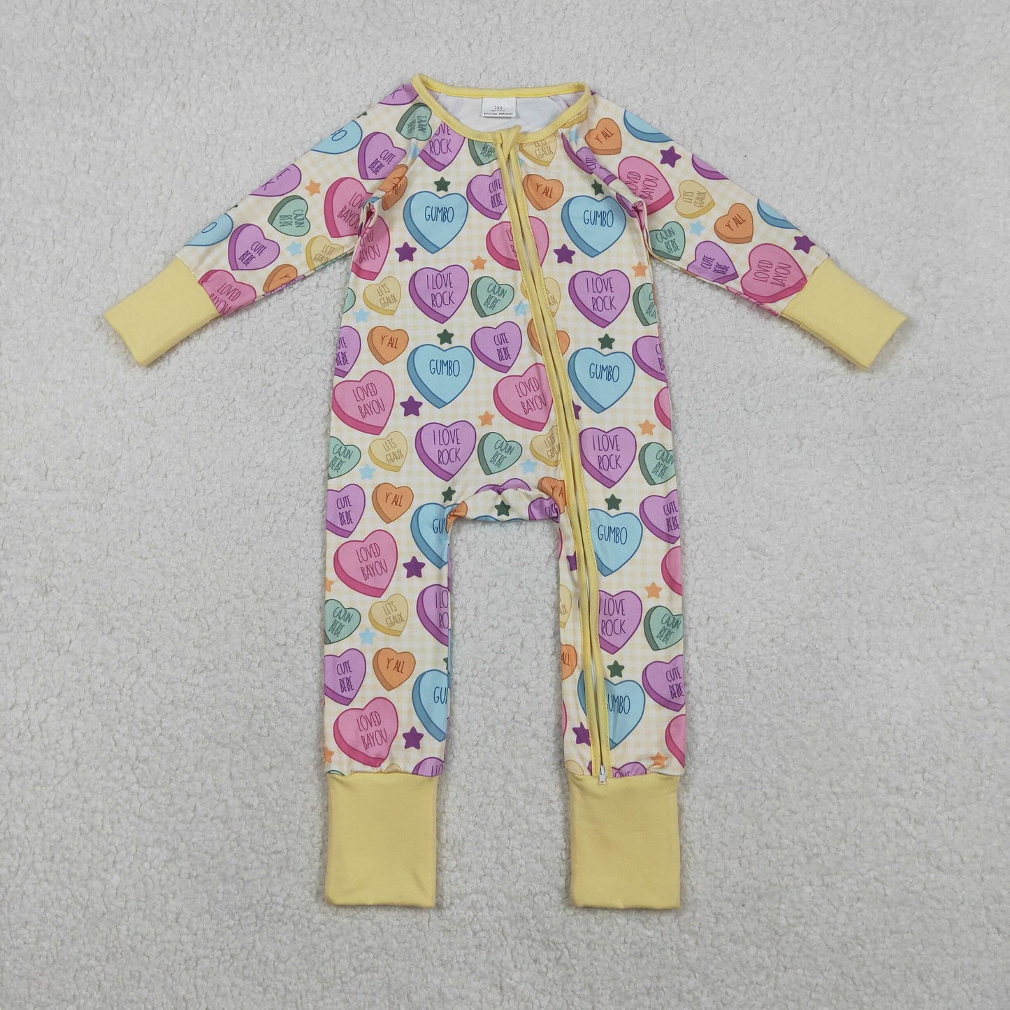 11.11 RTS NO MOQ （In stock）LR2778 Baby Girls Winter Rompers Baby Girls Colorful Hearts Stars Valentine Two Way Zip Converbitle Rompers