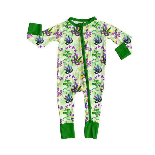 10.13 LR2786 Pre order No Moq Baby Girls Mardigras Anchor Masks Zipper Footie Rompers
