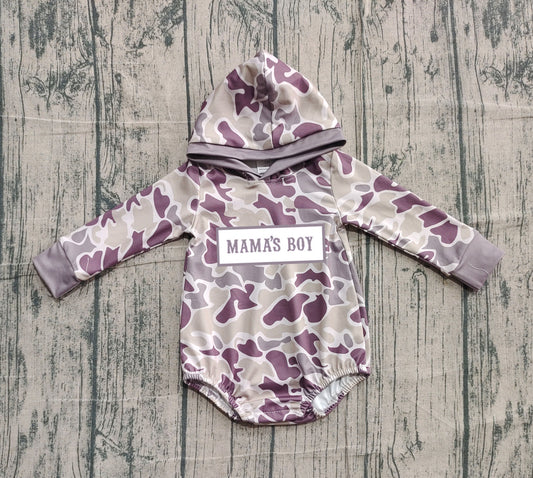 10.21 LR2792 Sample No Moq Embroidery Mama's Boy Baby Boys Camo Hoodie Rompers