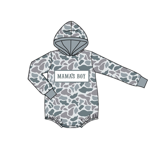 10.15 LR2794 Pre order No Moq Baby Boys Grey Camo Mama's Boy Hoodie Rompers