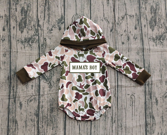10.21 LR2797 Sample No Moq Embroidery Mama's Boy Baby Boys Deer Ducks Camo Hoodie Rompers