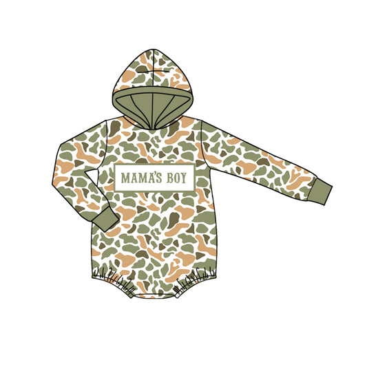 10.15 LR2798 Pre order No Moq Baby Boys Green Orange Camo Mama's Boy Hoodie Rompers