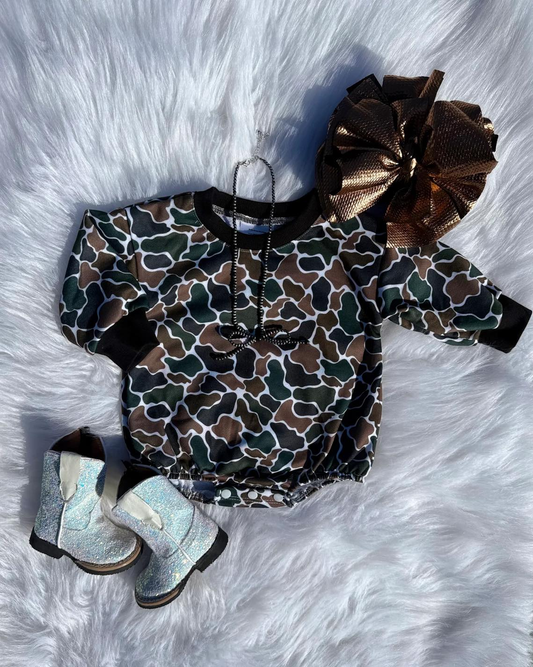 10.21 LR2809 Pre order No Moq Baby Boys Dark Brown Camo Long Sleeve Southern Rompers