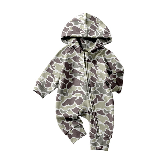10.22 LR2811 Pre order No Moq Baby Boys Grey Camo Hoodie Zipper Footie Rompers