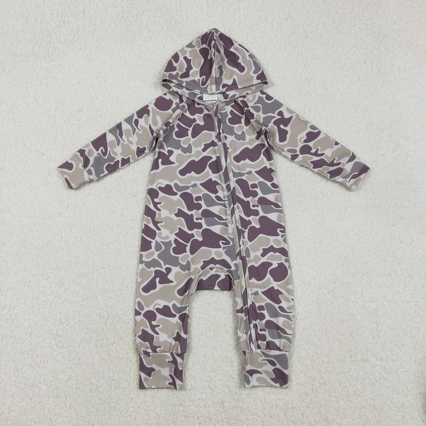11.12 RTS NO MOQ （In stock）LR2811 Baby Boys Southern Grey Camo Hoodie Two Way Converbitle Rompers