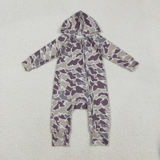 11.12 RTS NO MOQ （In stock）LR2811 Baby Boys Southern Grey Camo Hoodie Two Way Converbitle Rompers