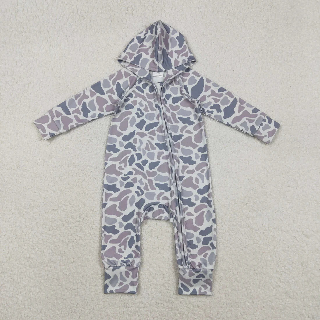 12.6 RTS Sibling Baby Boys Southern Hunting Camo Button Two Way Zip Convertible Hoodie Rompers