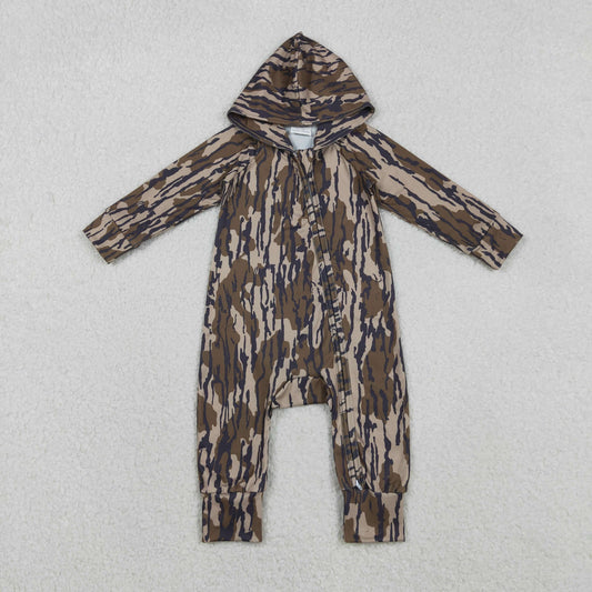 11.12 RTS NO MOQ （In stock）LR2814 Baby Boys Southern Olive Camo Hoodie Two Way Zip Convertible Rompers