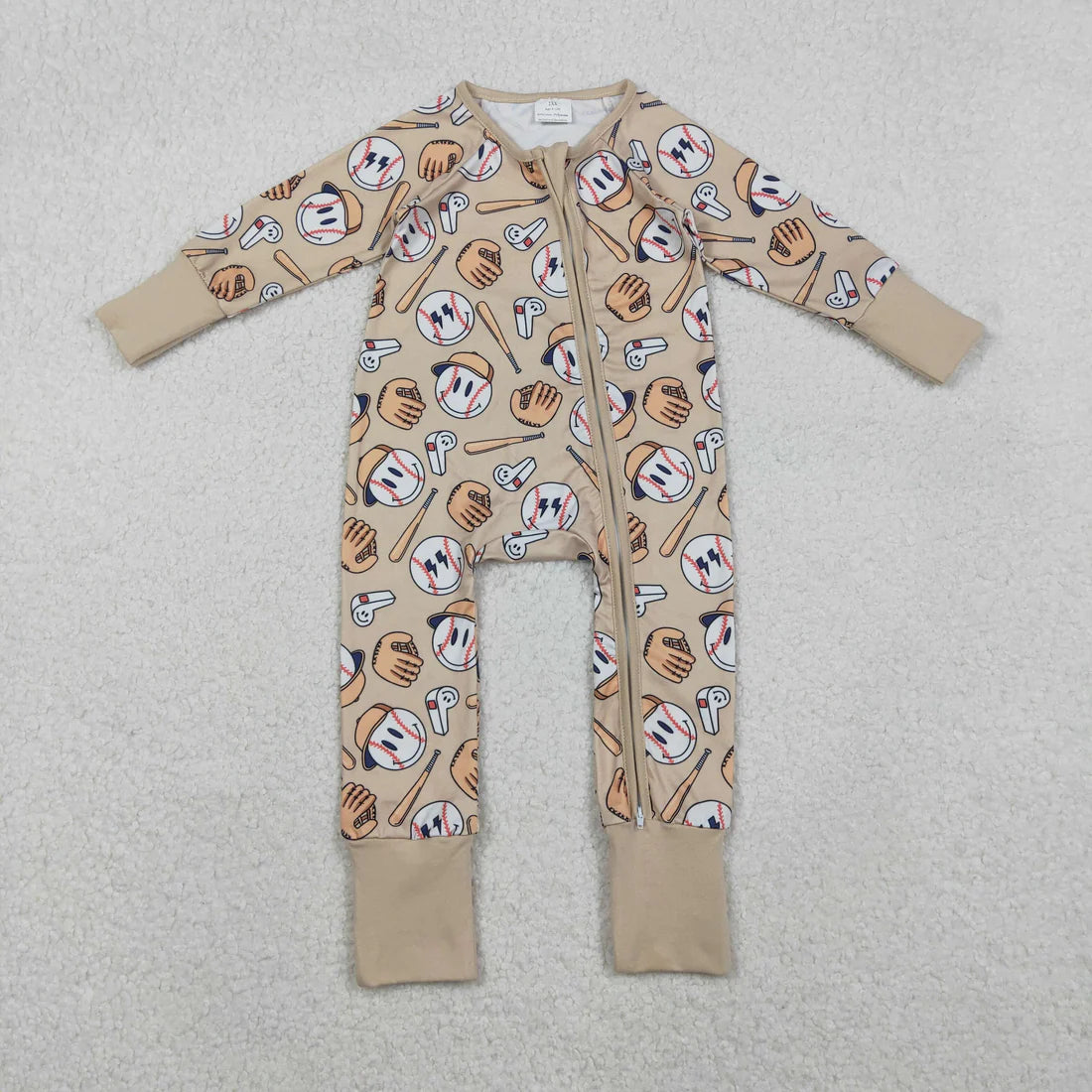 12.11 RTS Sibling Baby Kids Footballs Baseballs Stars Checked Team Two Way Zip Convertible Rompers