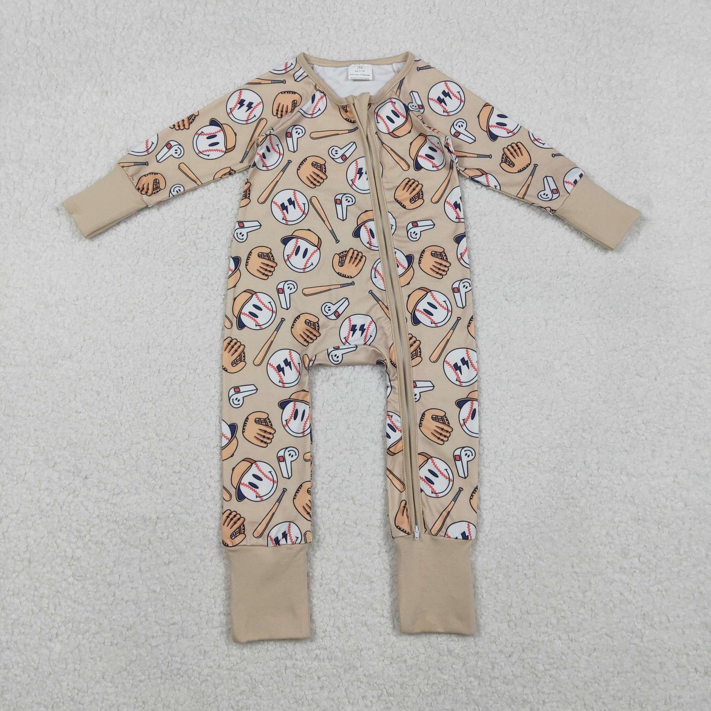 11.11 RTS NO MOQ （In stock）LR2816 Baby Boys Winter Rompers Baby Boys Smile Baseballs Team Two Way Zip Convertible