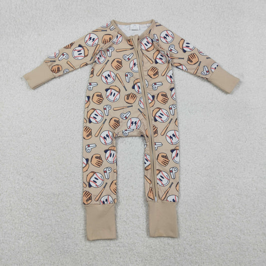 11.11 RTS NO MOQ （In stock）LR2816 Baby Boys Winter Rompers Baby Boys Smile Baseballs Team Two Way Zip Convertible