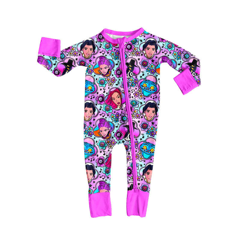 10.22 LR2817 Pre order No Moq Baby Girls Cartoon Girls Flowers Zipper Footed Rompers