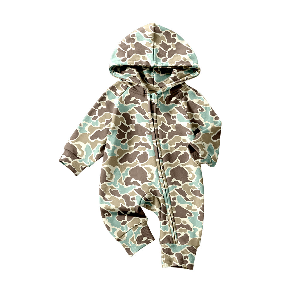 10.22 LR2823 Pre order No Moq Baby Boys Green Camo Zipper Hoodie Southern Rompers