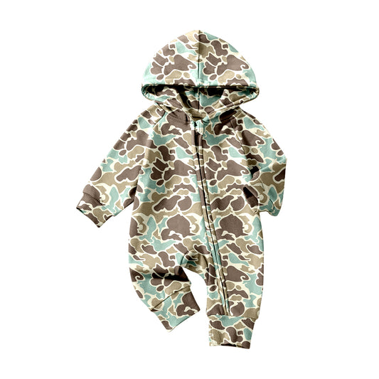 10.22 LR2823 Pre order No Moq Baby Boys Green Camo Zipper Hoodie Southern Rompers