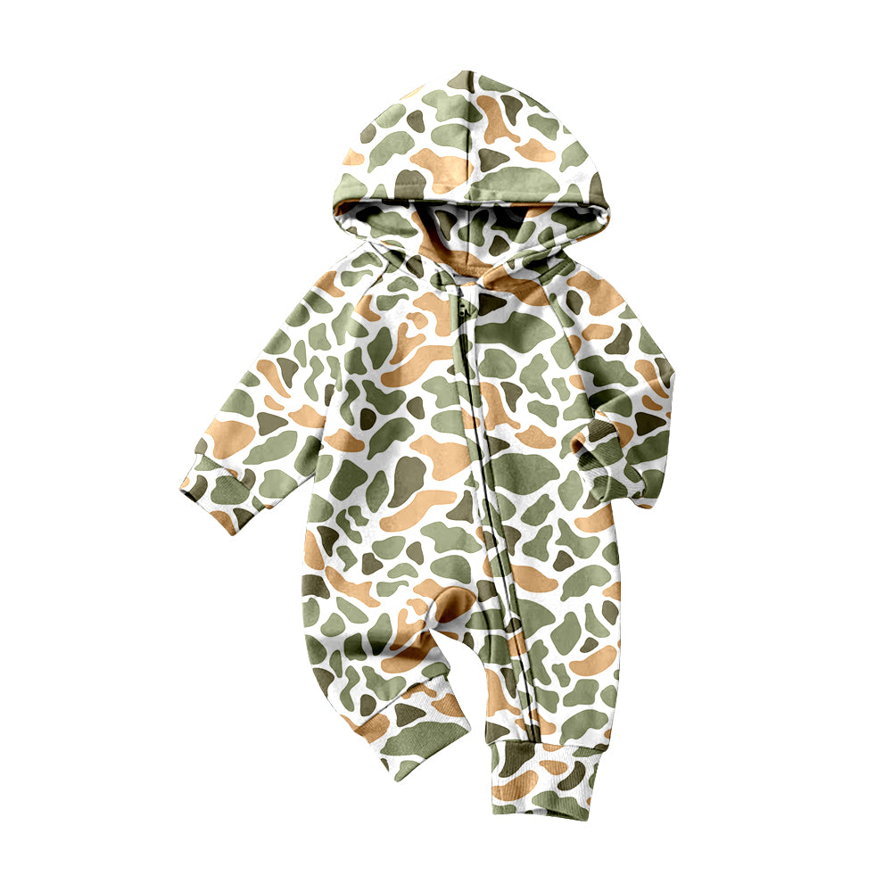 10.22 LR2824 Pre order No Moq Baby Boys Green Orange Camo Zipper Hoodie Southern Rompers