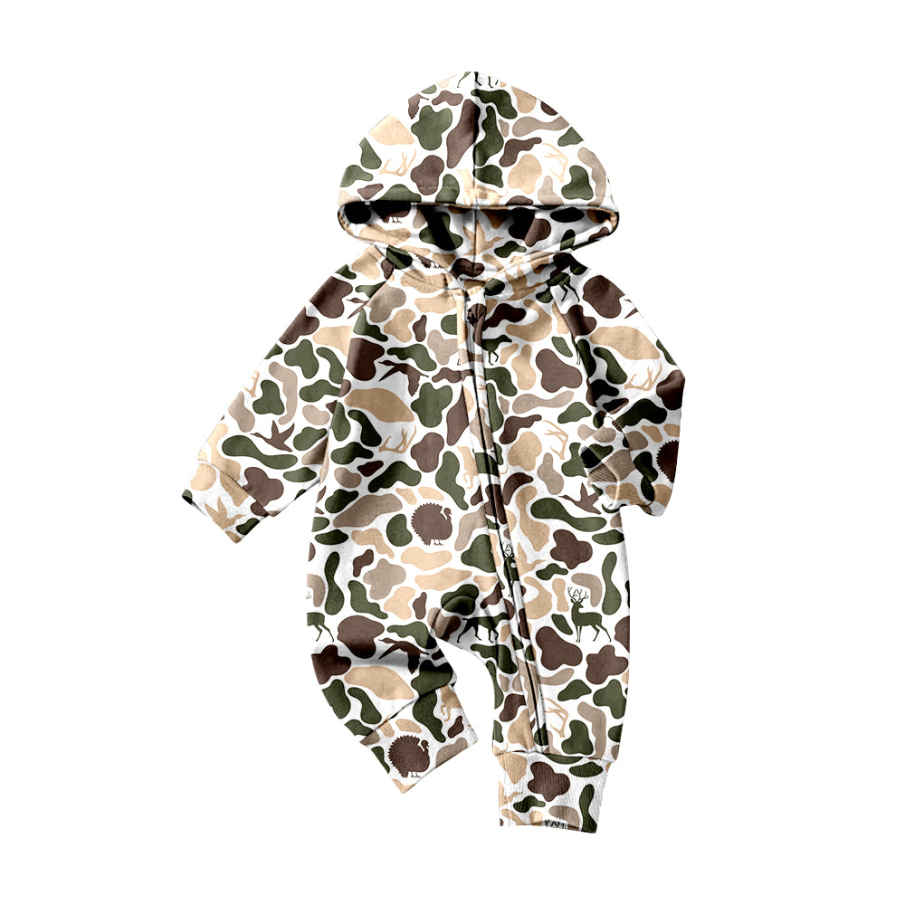 10.22 LR2825 Pre order No Moq Baby Boys Ducks Dogs Camo Zipper Hoodie Southern Rompers