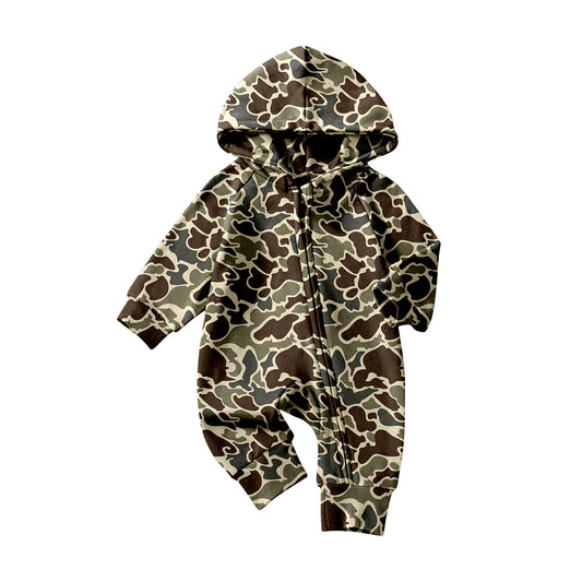 10.22 LR2826 Pre order No Moq Baby Boys Dark Brown Camo Zipper Hoodie Southern Rompers