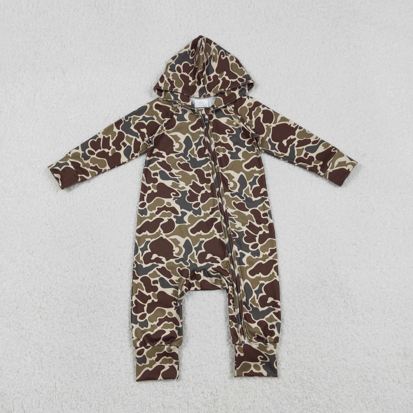 1.7 RTS NO MOQ （In stock）LR2826 Baby Boys Winter Rompers Baby Boys Southern Dark Brown Camo Hoodie Two Way Zip Convertible Rompers
