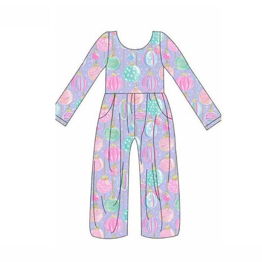 10.23 (Pre Order) No moq LR2827 PRE-ORDER Baby Girls Lavender Lights Plaid Pockets Pants Jumpsuits