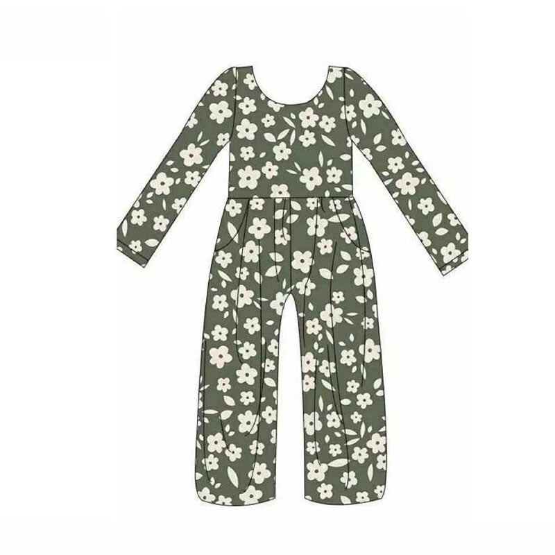 10.23 (Pre Order) No moq LR2828 PRE-ORDER Baby Girls Small Flowers Plaid Pockets Pants Jumpsuits