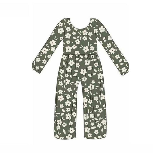 10.23 (Pre Order) No moq LR2828 PRE-ORDER Baby Girls Small Flowers Plaid Pockets Pants Jumpsuits