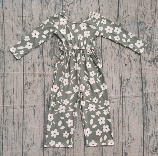 11.11 LR2828 Sample No Moq Baby Girls Small Flowers Plaid Pockets Pants Jumpsuits