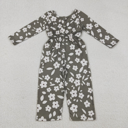 12.17 RTS NO MOQ （In stock）LR2828 Baby Girls Small Flowers Plaid Pockets Pants Jumpsuits
