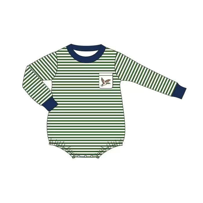 10.23 (Pre Order) No moq LR2831 PRE-ORDER Baby Boys Stripe Duck Pockets Hunting Rompers