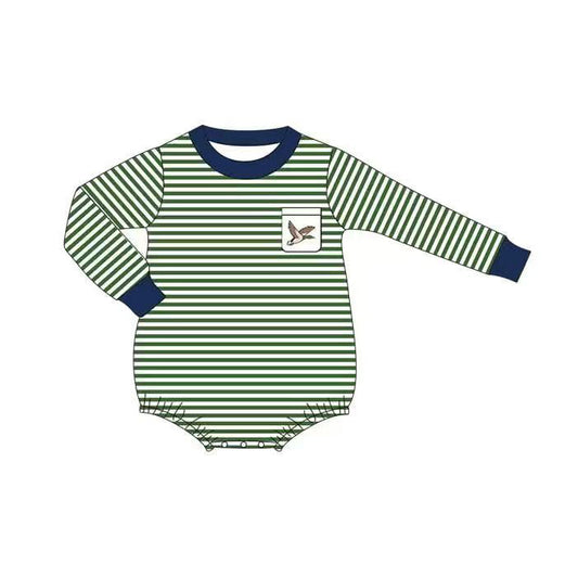 10.23 (Pre Order) No moq LR2831 PRE-ORDER Baby Boys Stripe Duck Pockets Hunting Rompers