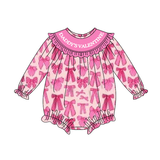 10.28 LR2842 Pre Order No moq Baby Girls Long Sleeve Pink Bows Daddy's Valentine Ruffle Rompers