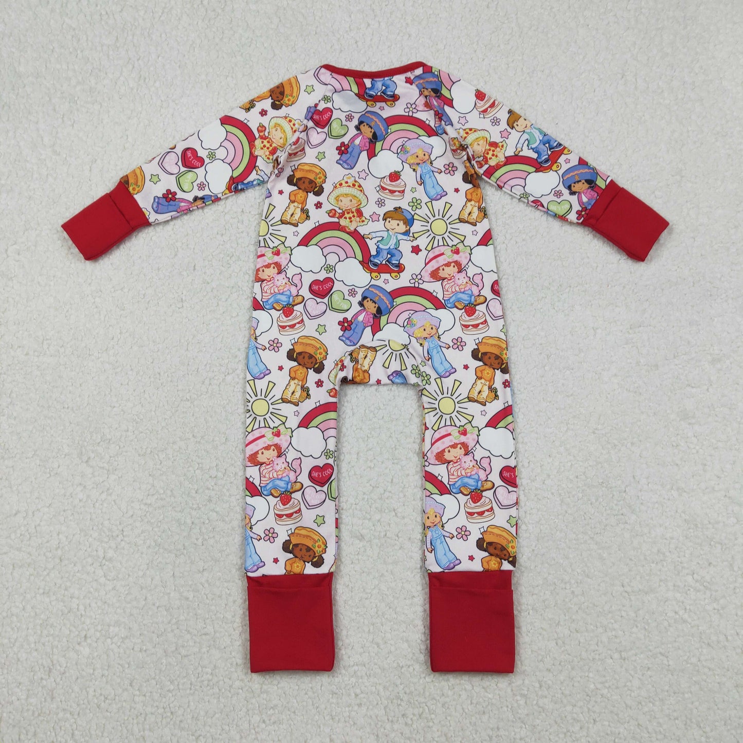 12.4 RTS NO MOQ （In stock）LR2852 Baby Girls Winter Rompers Baby Strawberry Girls Flowers Two Way Zip Convertible Rompers