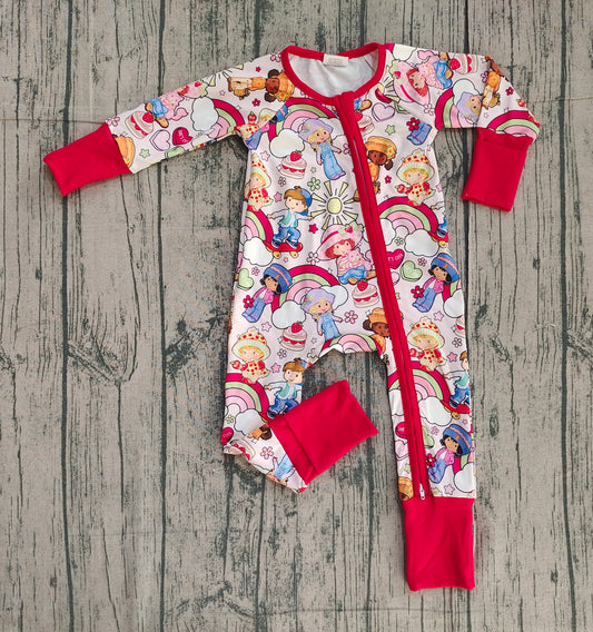 11.29 LR2852 Sample No Moq Baby Strawberry Girls Flowers Two Way Zip Convertible Rompers