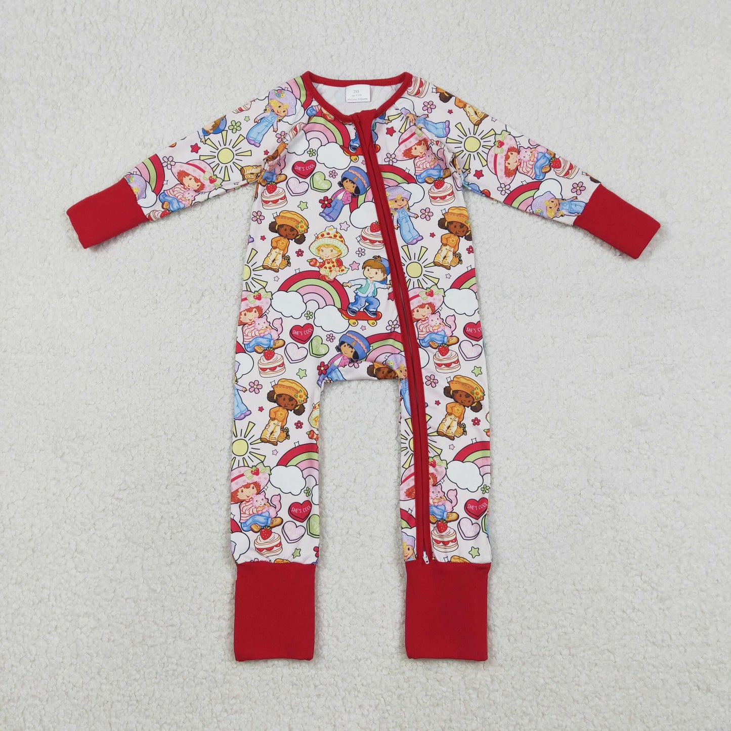 12.4 RTS NO MOQ （In stock）LR2852 Baby Girls Winter Rompers Baby Strawberry Girls Flowers Two Way Zip Convertible Rompers