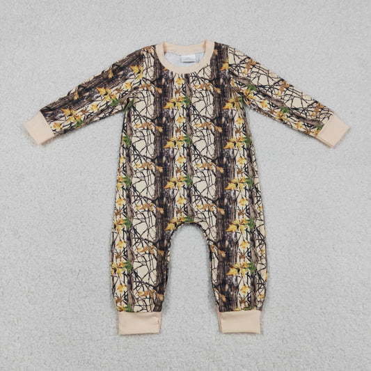 12.17 RTS NO MOQ （In stock）LR2864 Baby Boys Winter Rompers Baby Boys Long Sleeve Southern Leaves Camo Footie Rompers
