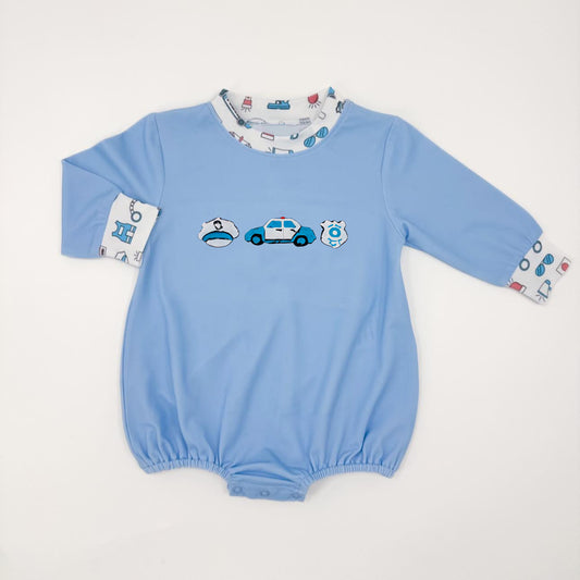 11.4 LR2879 Pre Order No moq Baby Boys Blue Long Sleeve Police Cars Rompers