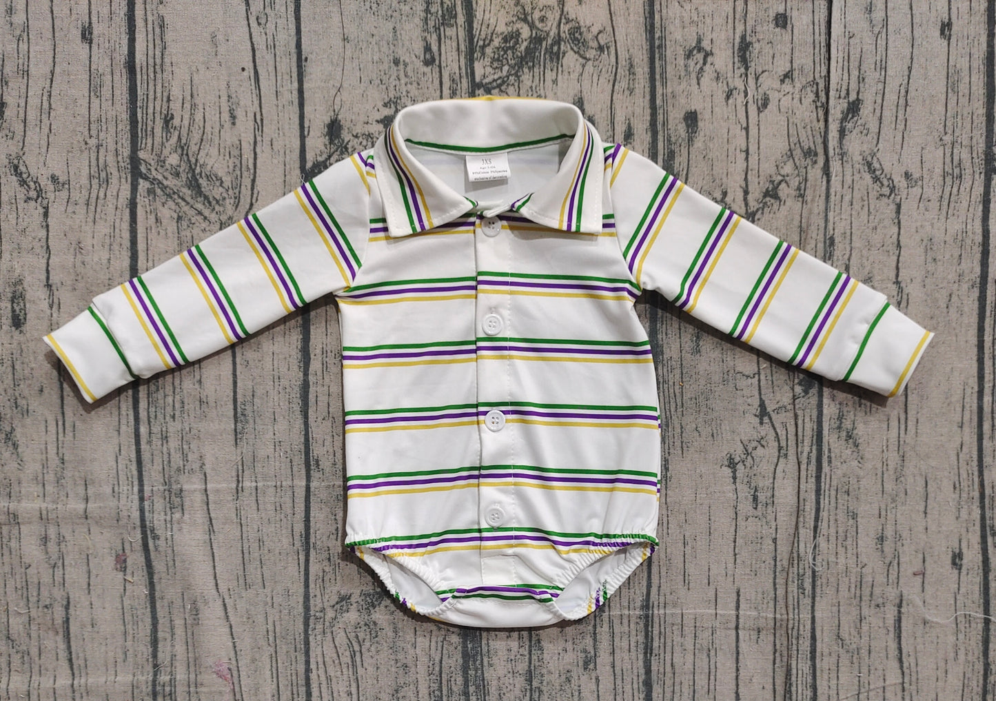 11.19 LR2880 Sample No Moq Baby Boys Long Sleeve Mardigras Stripe Button Rompers