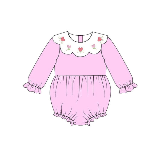 11.10 LR2899 Pre Order No moq Baby Girls Pink Hearts Flowers Long Sleeve Valentine Ruffle Rompers